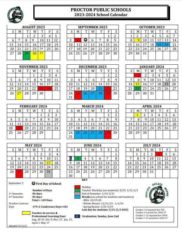 202324 Proctor School Calendar Pike Lake Elementary